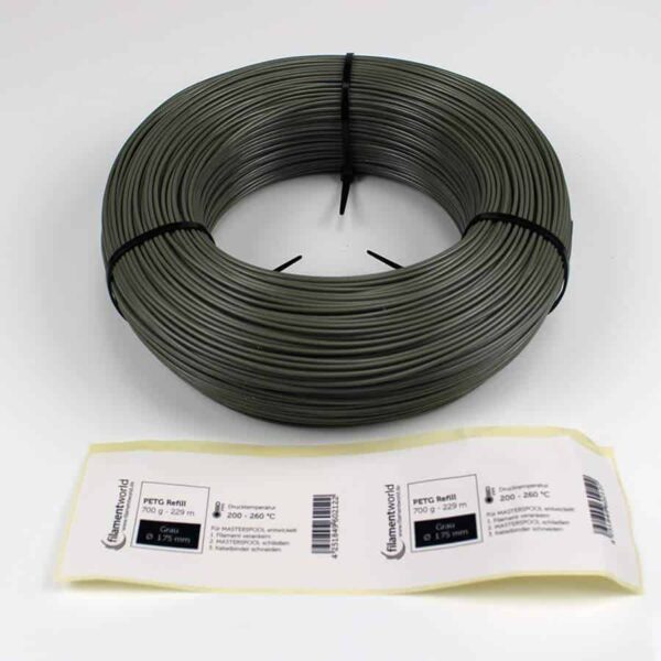 3D Drucker Refill Filament - PETG - 1.75 mm - Grau