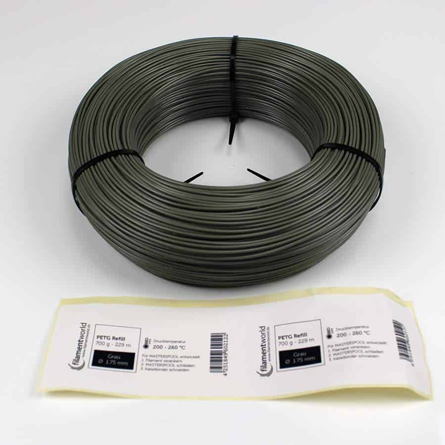 3D Drucker Refill Filament - PETG - 1.75 mm - Grau