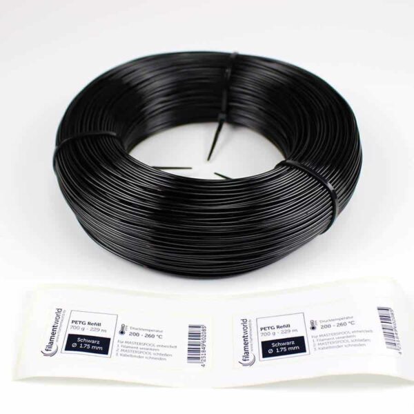 3D Drucker Refill Filament - PETG - 1.75 mm - Schwarz