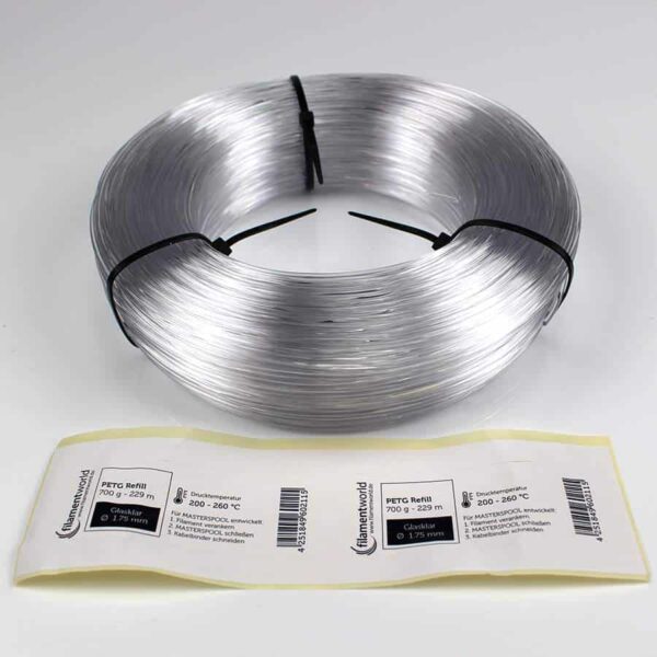 3D Drucker Refill Filament - PETG - 1.75 mm - Transparent