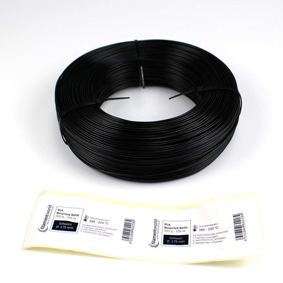 3D Drucker Refill Filament - PLA - Recycle - 1.75 mm - Schwarz