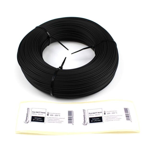 3D Drucker Refill Filament - PLA - MATT - 1.75 mm - Schwarz