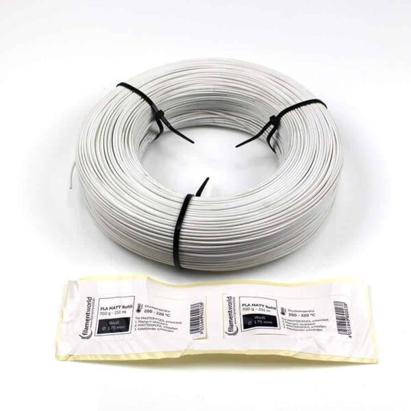3D Drucker Refill Filament - PLA - MATT - 1.75 mm - Weiß