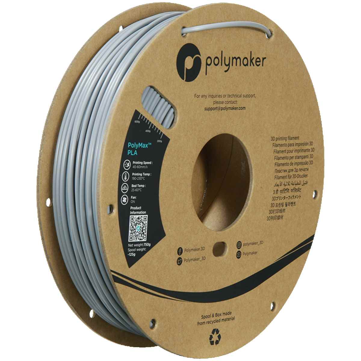 Polymaker - Polymax PLA Filament - Grau - 2.85 mm